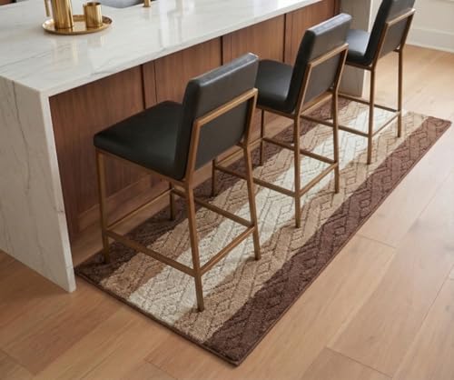Custom Size Hallway Runner Rug Damask Brown Color 31 inch Wide Select Your Length Non-Slip (Skid Resistance) Rubber Backing 4 feet x 31 inch - color: Knit Brown, size: 2'7" x 4' (Runner)