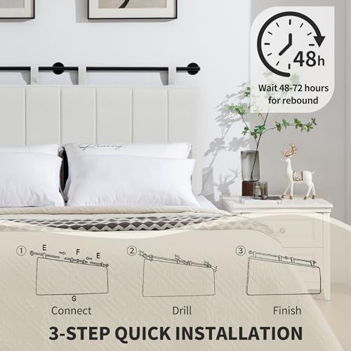 Queen Headboard Only, Wall Mounted Hanging Upholstered Bed Head Board | Modern Vertical Channel Design of Fine Linen, Elegant Light Yellow Fluted Headboard for Bedroom (Light Yellow, Queen Size ) - color: Linen/Light Yellow, size: Queen