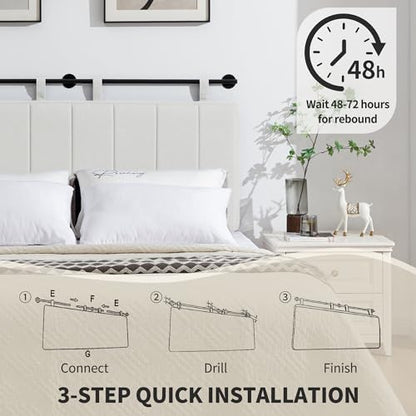 King Headboard Only, Wall Mounted Hanging Upholstered Bed Head Board | Modern Vertical Channel Design of Fine Linen, Elegant Light Yellow Fluted Headboard for Bedroom (Light Yellow, King Size ) - color: Linen/Light Yellow, size: King