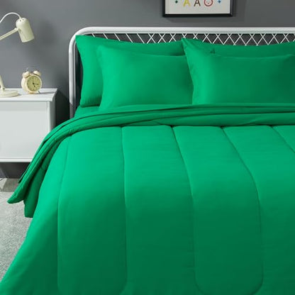 Amazon Basics 7-Piece Soft, All-Season Microfiber Kid's Bed-in-a-Bag Bedding Set with Comforter, Sheets, Pillow Shams and Pillowcases, Full/Queen, Solid Green - color: Green, size: Full/Queen