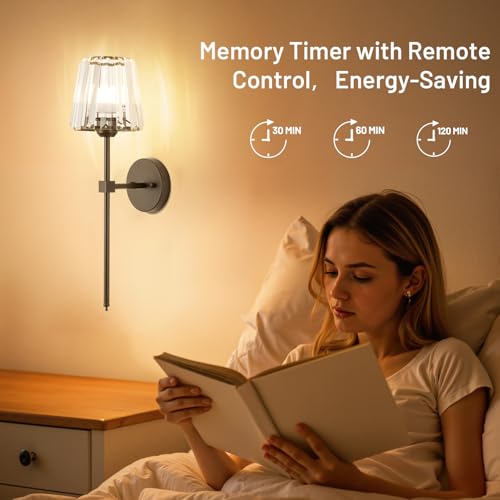 Crystal Battery Operated Wall Sconces Set of 2, Brown Rechargeable Wireless Wall Lights with Crystal Lampshade, 12 RGB and 3CCT Dimmable Wall Lamps with Remote for Bedroom Living Room Hallway - color: Brown