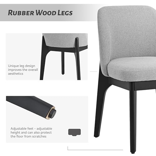 VKNOW Upholstered Wood Dining Chairs Set of 2 with Modern Fabric, Grey | Modern Dining Room Chairs with Wood Legs, Kitchen Chairs for Restaurant, Living Room, No Wobble - color: Grey-black Leg, size: 2 PCS