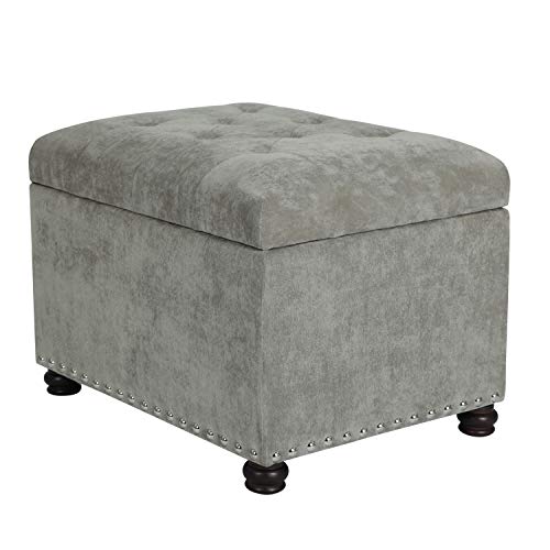 Adeco High End Classy Tufted Accents Rectangular Bench Footstool, Light Storage Ottoman, Royal Olive Grey - color: Royal Light Olive Grey