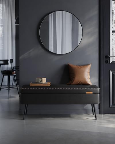 VASAGLE EKHO Collection - Storage Ottoman Bench, Entryway Bedroom Bench, 15 Gallons, Synthetic Leather with Stitching, Mid-Century Modern, Safety Hinges, Loads 660 lb, Ink Black ULOM074B01 - color: Ink Black, style: 15-Gallon Storage Bench