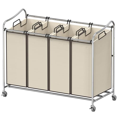 Simple Houseware 4-Bag Heavy Duty Rolling Laundry Sorter Cart, Chrome | Removable Bags and Lockable Wheels for Laundry Room Organization - color: Chrome