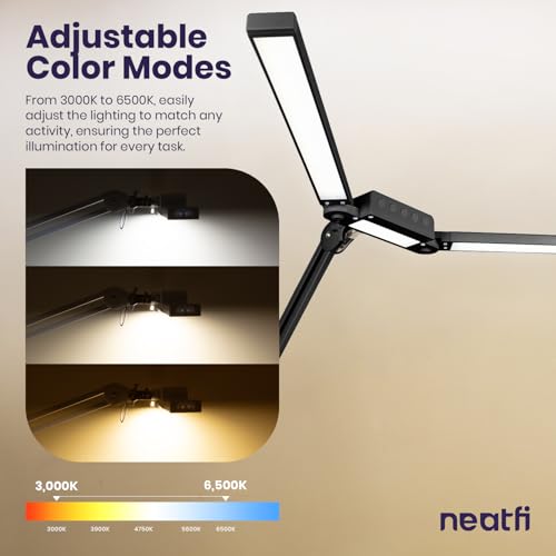 Neatfi Pro LED Desk Lamp | 3,000 Lumens | Dimmable 30W Desk Light | 360 SMD LEDs | CRI 95 | Adjustable Color Temperature | Home, Office, or Workbench (Black, 41-Inch, CCT with Clamp) - color: Black