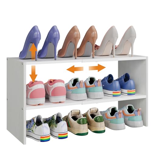 X-cosrack 2-Tier Shoe Rack Organizer for Closet, Expandable and Adjustable White Shoe Rack, Stackable Iron Wood Combination Shoe Storage Shelves for Closets, Entryway, Small Space, Hallway, Garage - size: 1 Pack 2 Tier Standard