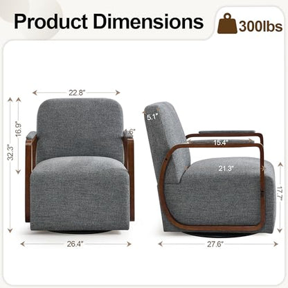 32" Chenille Upholstered Swivel Accent Chairs Set of 2, 360° Rotating Metal Base Modern Lounge Chair with Wooden Armrests for Living Room Bedroom, Grey - color: Grey, size: 2 Pack