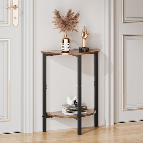 Side Table, Small Round End Table, Set of 2 Half Round Side Table for Living Room, 2 Tier Small Couch Side Tables, Round Coffee Table, Thin Accent Sofa Table Narrow Entryway Table, Brown - color: Rustic Brown