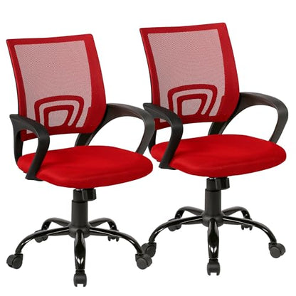 PayLessHere Office Computer Chair Ergonomic Cheap Desk Chair Adjustable Comfortable Mid Back Task Rolling Swivel with Lumbar Support for Home Office (Pack of 2, Red) - color: Red, style: pack of 2