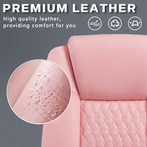 Home Office Executive Desk Chair, High Back PU Leather Chair, Height Adjustable Swivel Computer Chair with Padded Armrest, Pink - color: Pink