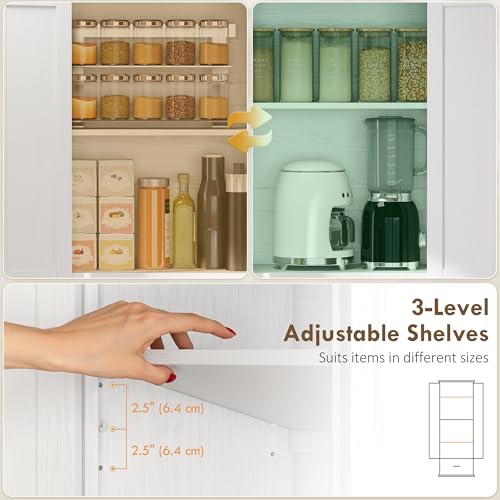 HOMCOM 71" Tall Kitchen Pantry Storage Cabinet Barn Doors Drawer White | Farmhouse, Adjustable Shelves, Freestanding Food Pantry Cabinet, for Kitchen, Dining Room - color: White