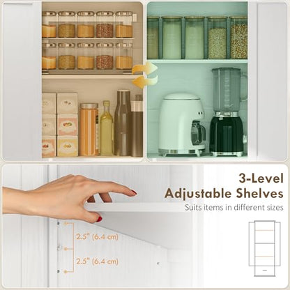 HOMCOM 71" Tall Kitchen Pantry Storage Cabinet Barn Doors Drawer White | Farmhouse, Adjustable Shelves, Freestanding Food Pantry Cabinet, for Kitchen, Dining Room - color: White