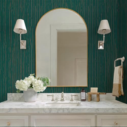 Toduso Dark Green Grasscloth Peel and Stick Wallpaper Modern Texture Contact Paper Bathroom Self Adhesive Wallpaper Removable Waterproof Wall Paper for Bedroom Cabinets Drawers Desk 17.3"x196.8" - color: Green, size: 17.3" x 196.8"