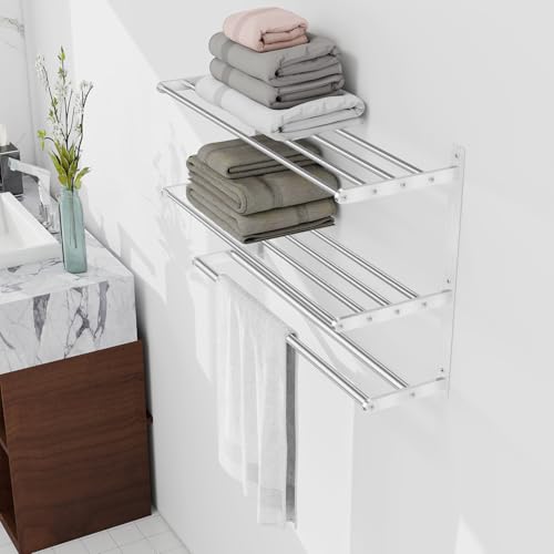 Bethom Bathroom Towel Rack with 2 Bars, 24 Inch Towel Shelf, Brushed Nickel | 3-Tier Hotel Towel Racks for Bathroom Wall Mounted, Bath Towels Storage, Stainless Steel - color: Brushed-nickel, size: 24IN (2 Bar)