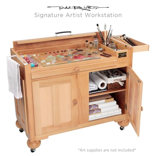 Creative Mark Todd Reifers Signature Artist Workstation - Crafting Table with Storage Cabinet, 38x32x18 Inches - Large Art Desk with Storage for Adults, Finished Beech Wood