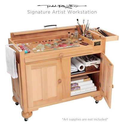 Creative Mark Todd Reifers Signature Artist Workstation - Crafting Table with Storage Cabinet, 38x32x18 Inches - Large Art Desk with Storage for Adults, Finished Beech Wood