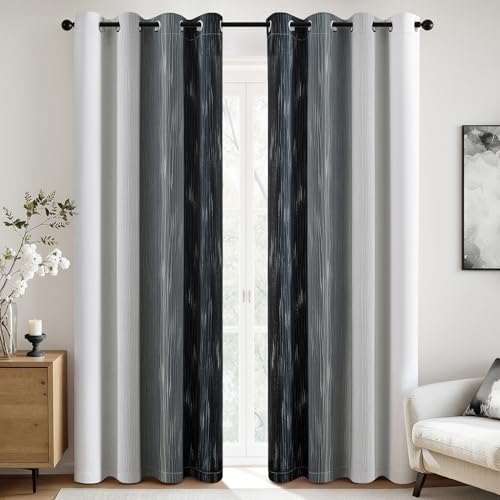 MIULEE Black and Greyish White Ombre Blackout Curtains 52Wx72L Set of 2 | Full Room Darkening,Thermal Insulated,72 Inch Long,Grommet Drapes for Bedroom/Living Room,Modern Window Treatments - color: Black and Greyish White, size: 52"W x 72"L (Pack of 2)