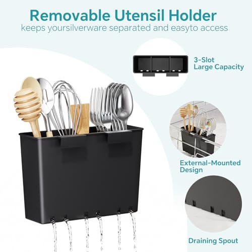 Simple Trending Adjustable Dish Drying Rack in Sink with Utensil Holder | Expandable Dish Rack, Dish Drainer Over Sink for Small Kitchen, Space Saving, Fast Drain, Non-Slip Feet, Fit Most Sink - size: Iron