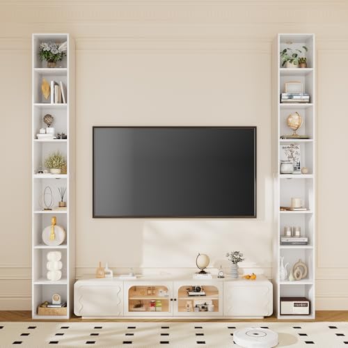 82.6 inches Book Shelf, 8 Tier Bookcase with Removal Panels | Tall Narrow Bookshelf, Wooden 8 Cube Storage Media Shelf, Vertical Slim Book Case for Living Room, Bedroom, Entrance Hall