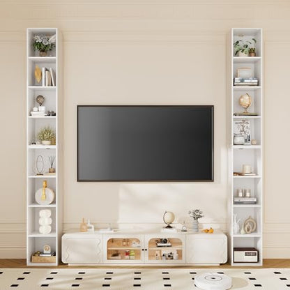 82.6 inches Book Shelf, 8 Tier Bookcase with Removal Panels | Tall Narrow Bookshelf, Wooden 8 Cube Storage Media Shelf, Vertical Slim Book Case for Living Room, Bedroom, Entrance Hall
