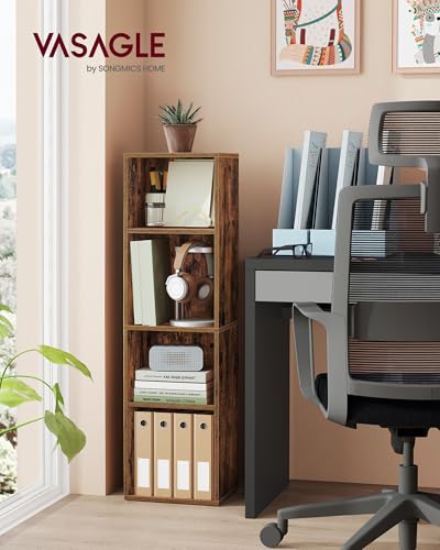VASAGLE CUSTOS Collection - Bookshelf, 4-Tier Bookcase, Book Shelf, Open Storage Shelf, 9.4 x 11.8 x 41.7 Inches, for Living Room, Home Office, Dining Room, Rustic Brown ULBC434K01 - color: Rustic Brown, size: 4 Tiers (11.8"W)