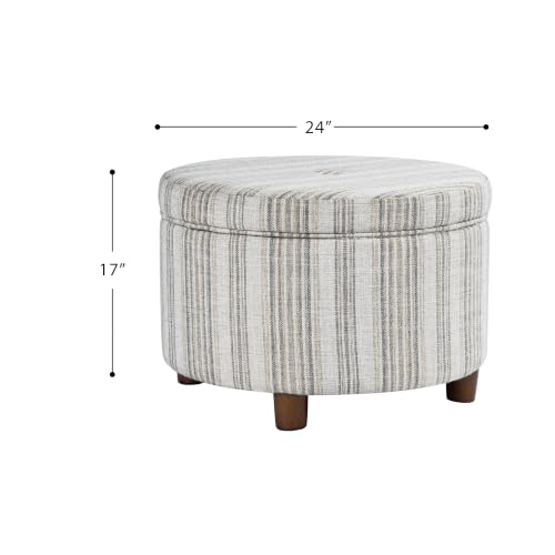 HomePop 24" Large Round Storage Ottoman - Gray Striped Pattern - color: Gray Striped Pattern