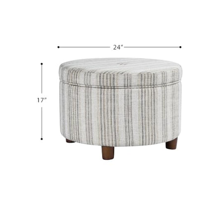 HomePop 24" Large Round Storage Ottoman - Gray Striped Pattern - color: Gray Striped Pattern
