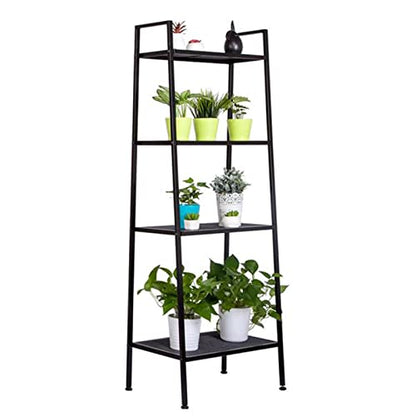 5-Shelf Modern Bookcase, Freestanding Ladder Bookshelf with Industrial Metal Frame for Living Room Bedroom Home Office (Black-4 Tier) - color: Black-4 Tier