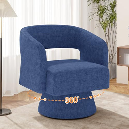 Luxanimarion Swivel Barrel Accent Chair,Oversized Chenille Upholstered Round Swivel Chair,Modern Luxury 360 Degree Living Room Vanity Chair for Bedroom Office,Blue,1PCS - color: Blue-chenille, size: Set of 1