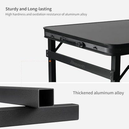 Folding Camping Table, Black Aluminum Frame,3-Position Adjustable Height,Lightweight Carry Handle, Portable for Travel, Camping Outdoor Use, 3.3FT x 2FT(Medium), Black - size: 3.2 ft x 2 ft × 1.97 ft H
