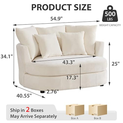 Chifee & Vingol 55" W Oversized Accent Barrel Chair Large Round Chair Extra Large Armchair with 5 Pillows for Living Room,Bedroom,Home Theater,Chenille,Beige - color: 55"- Beige