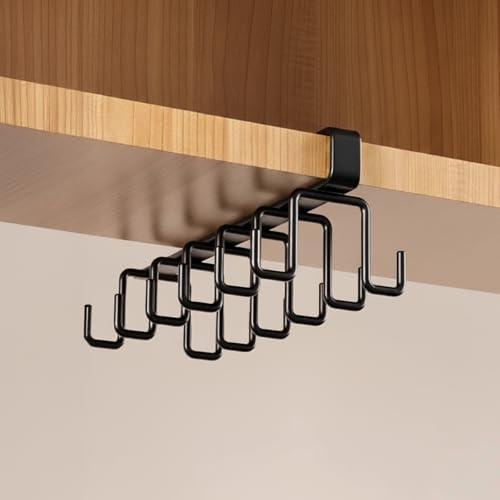 Coffee Mug Holder Under Cabinet, Clip-On No-Drill Coffee Cup Hooks, Self Adhesive Mug Holder Rack for Kitchen, Closet, Bathroom, Black, 12 Hooks - color: Black, size: 12 Hooks