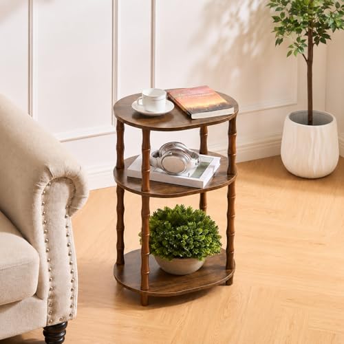 Side Table, 3-Tier Oval Accent Small End Table, Modern Oval Nightstand Accent Table for Small Space, Bedrooms, Living Room, Easy to Assemble, Rustic Brown - color: Rustic Brown, size: 15.7" x 11.6" x 24.4"