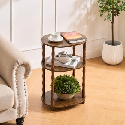 Side Table, 3-Tier Oval Accent Small End Table, Modern Oval Nightstand Accent Table for Small Space, Bedrooms, Living Room, Easy to Assemble, Rustic Brown - color: Rustic Brown, size: 15.7" x 11.6" x 24.4"