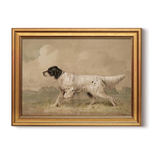 HUARCEY Vintage Gold Framed Hunting Dog Portrait Canvas Print Wall Art | Rustic Farmhouse Cottage Pet Pictures Artwork, Antique Animal English Setter Painting Decor For Bedroom Living Room 12x16Inch - color: Dalmatian, size: 16"L x 12"W