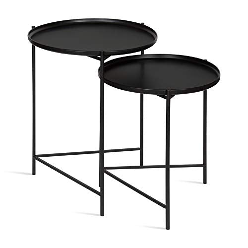 Kate and Laurel Ulani Set of 2 Nested Round Metal End Tables, Black - color: Black