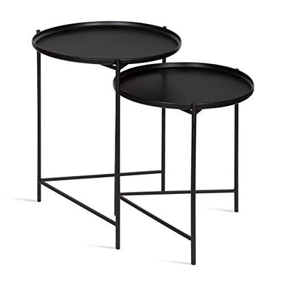 Kate and Laurel Ulani Set of 2 Nested Round Metal End Tables, Black - color: Black