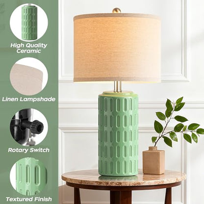 23" Farmhouse Modern Ceramic Table Lamp Set of 2 - Sage Green Bedside Lamps for Bedroom & Living Room, Nightstand, Desk, End Table - color: Sage Green