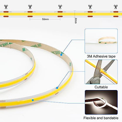 AXMOTUT COB LED Strip Light with Remote, Dimmable 24.6FT/7.5M Flexible High Density LED Light,4000K Natural White 2400LEDs Super Bright LED Light Strip CRI 90+ for Bedroom,Kitchen,DIY Home Decoration - size: 4000K/24.6fT