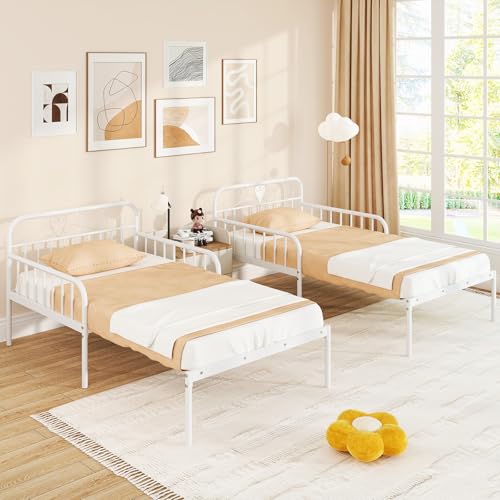 GIANTEX Metal Twin Bed Frame, Convertible Sofa Bed with Headboard & Armrests, Pull-Out Sleeper Chair Bed for Small Spaces Dorm Guest Apartment, Suitable for Folding Sofa Mattress, White - color: White