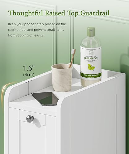 Keehusux Slim Bathroom Storage Cabinet with 2 Slide Out Drawers, White | Narrow Storage Organizer, Anti-drop Guardrail, Freestanding Toilet Paper Holder for Kitchen Corner and Small Spaces, Modern