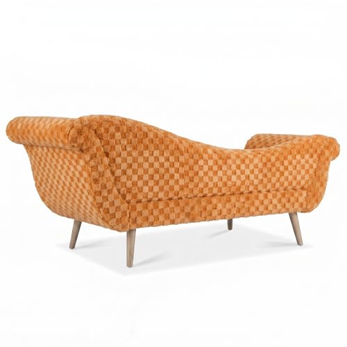 ERYE Upholstered Left Facing Chaise Lounge Chair W/Scroll Arms and Wood Legs, Elegant Chaise Lounge Square Pattern Accent Recliner Lounger Sofa for Living Room Bedroom - color: Orange Faux Fur/L