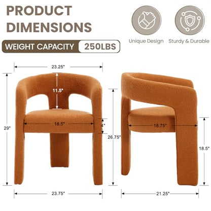 HNY Modern Sherpa Barrel Single Dining Chair, Orange | Upholstered Accent Armchair With 18.5" Wide Seat No Assembly Required For Living Room Bedroom Vanity Small Spaces - color: Orange Sherpa