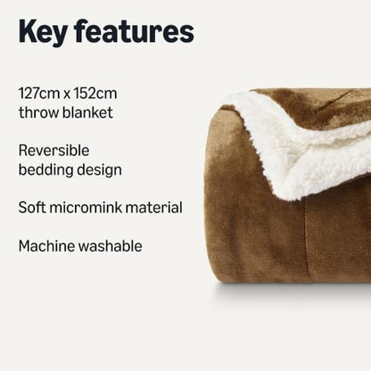 Amazon Basics Reversible Sherpa Throw Blanket, Soft Flannel and Plush, 50"x60", Brown - color: Brown, size: Throw (50"x60")