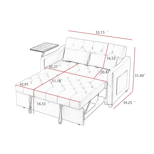 3-in-1 Convertible Sleeper Sofa Bed, Pullout Couch with 360° Swivel Side Table, Modern Chenille Fabric, Easy to Assemble, Folding Loveseat Sofa Bed for Living Room & Guest Room - color: Grey Sofa Bed