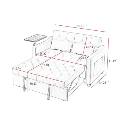 3-in-1 Convertible Sleeper Sofa Bed, Pullout Couch with 360° Swivel Side Table, Modern Chenille Fabric, Easy to Assemble, Folding Loveseat Sofa Bed for Living Room & Guest Room - color: Grey Sofa Bed