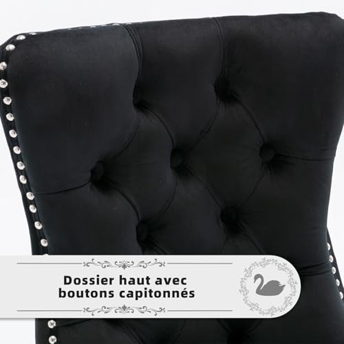Velvet Upholstered Dining Chairs Set of 8, Modern Style Kitchen Side Chairs with Nailhead Trim and Wood Legs,Metal Pulling Ring for Dining Room Living Room(Black) - color: Black, size: Set of 8
