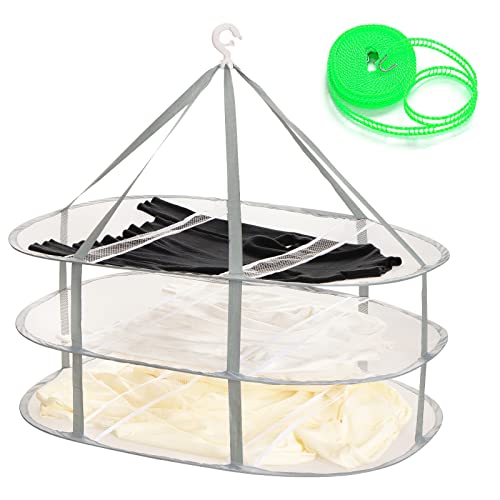 3-Tier Folding Mesh Clothes Hanging Dryer, Sweater Drying Rack, Large Laundry Drying Rack, Lay fold Flat Dry Hanger, Mesh Clothes Hanging Dryer - XL(3Tier) - size: XL(3Tier)