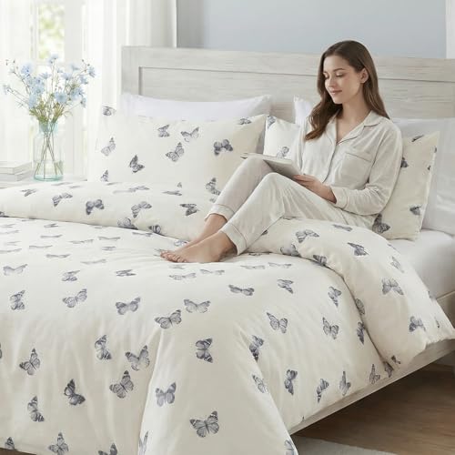 Butterfly Duvet Cover Set King Size 100% Cotton Duvet Cover 3 Pcs Cute Butterfly Printed Comforter Cover with Zipper Closure Soft and Lightweight Cotton Duvet Cover - color: Butterfly, size: King
